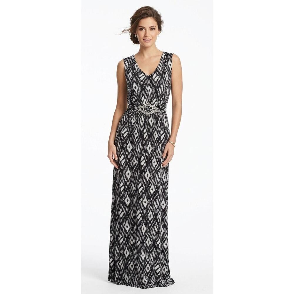 NINA LEONARD Women's Maxi Dress 2XL Polyester Spandex Geometric Tribal Beaded